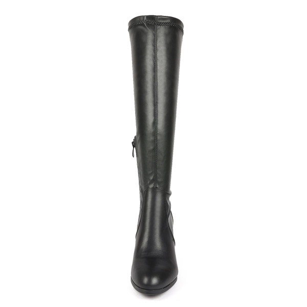 Round-Toe Chunky Heel Knee High Boots - BLACK PU - 4