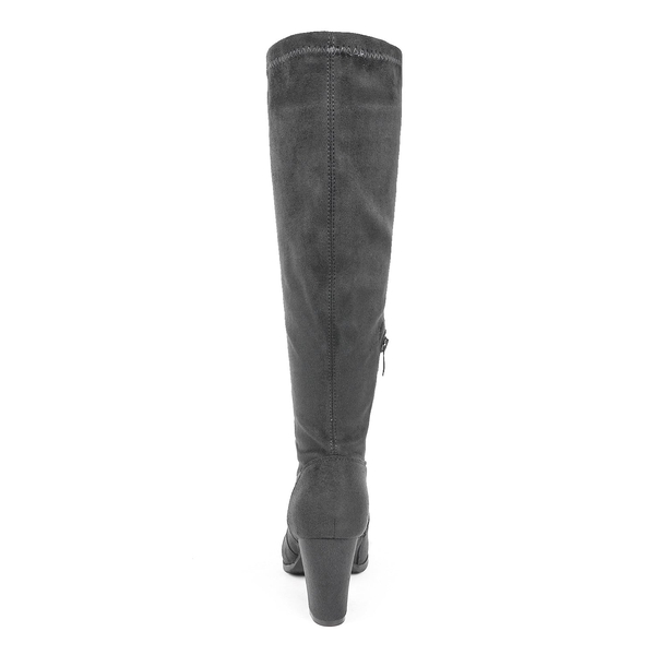 Round-Toe Chunky Heel Knee High Boots - GREY - 5