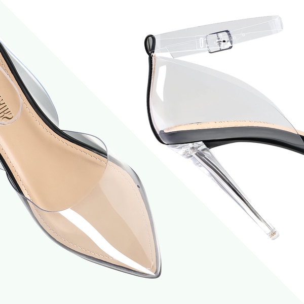 Crystal Pointed Toe Rhinestone Clear Pumps - BLACK CLEAR - 3