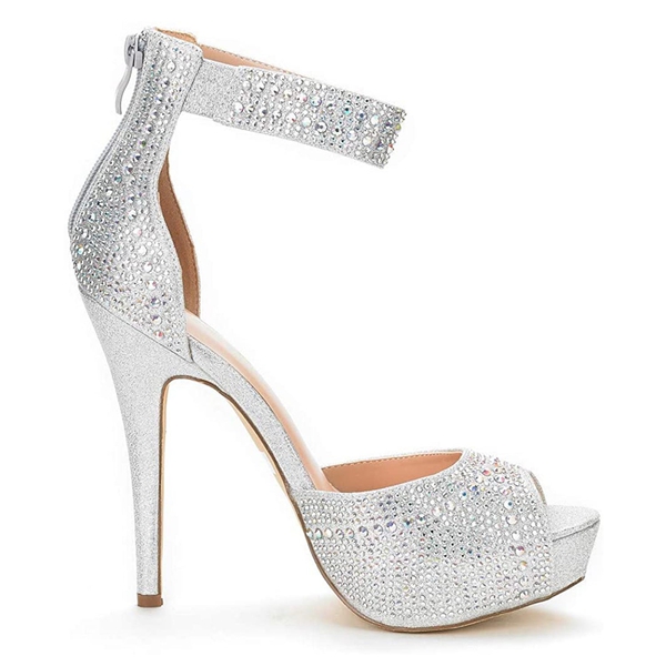 Peep Toe Stiletto Platform Sandals - SHINE SILVER - 3