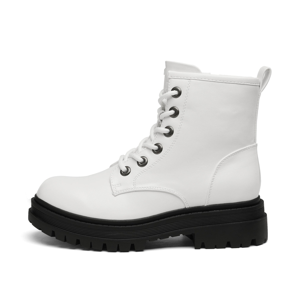 Flat Lace Up Ankle Combat Boots - WHITE - 1