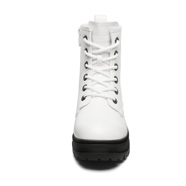 Flat Lace Up Ankle Combat Boots - WHITE - 4