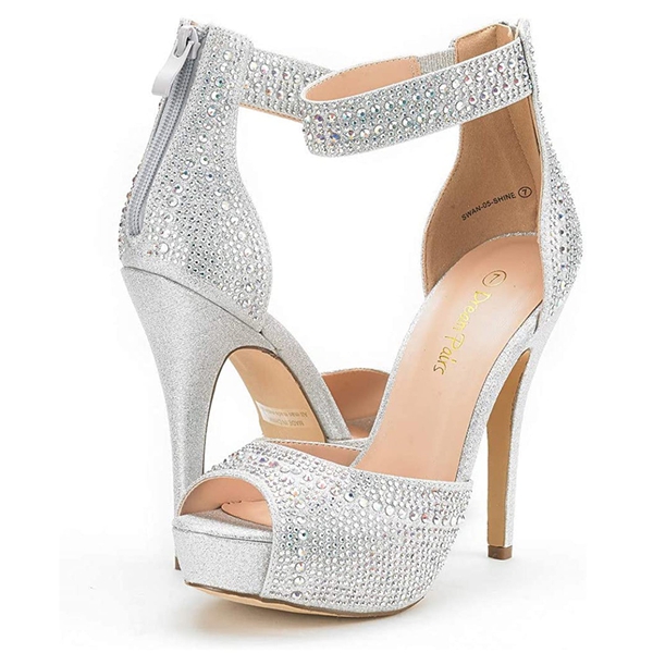 Peep Toe Stiletto Platform Sandals - SHINE SILVER - 5
