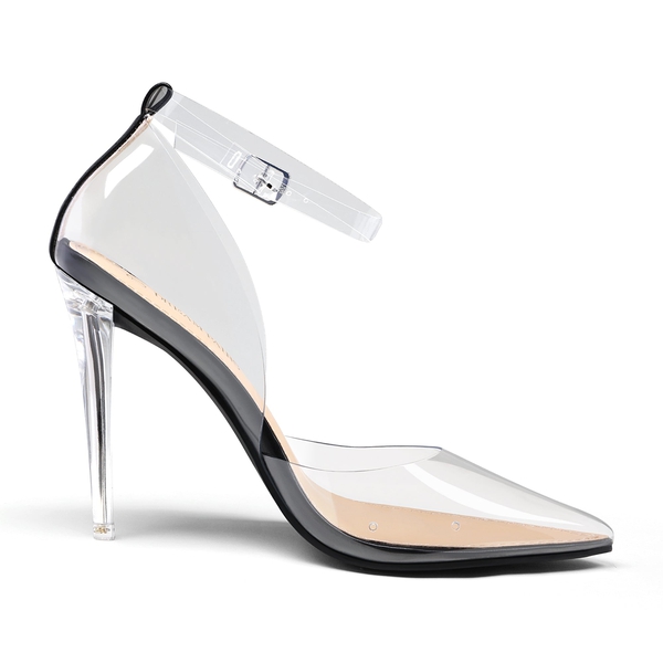 Crystal Pointed Toe Rhinestone Clear Pumps - BLACK CLEAR - 2