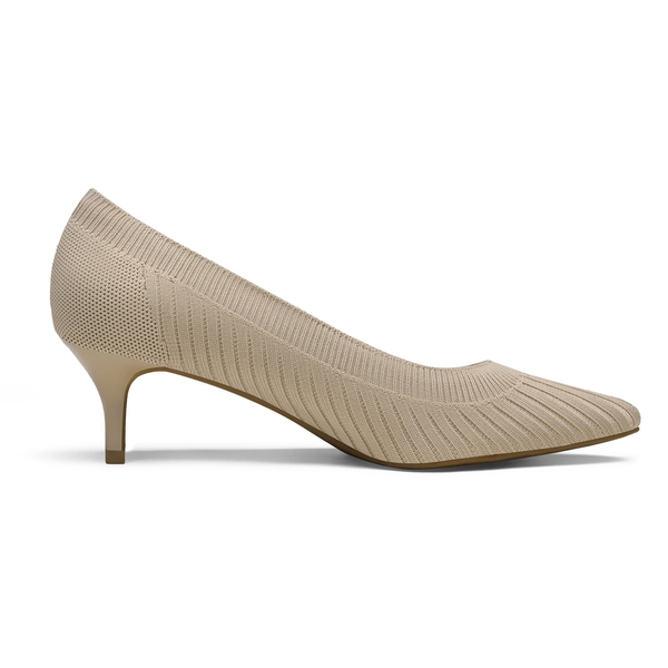 Pointed Toe Knitted Kitten Heel Pumps - NUDE-APRICOT KNITTING - 4