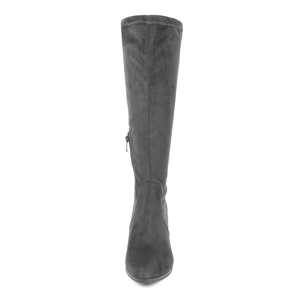 Round-Toe Chunky Heel Knee High Boots - GREY - 4