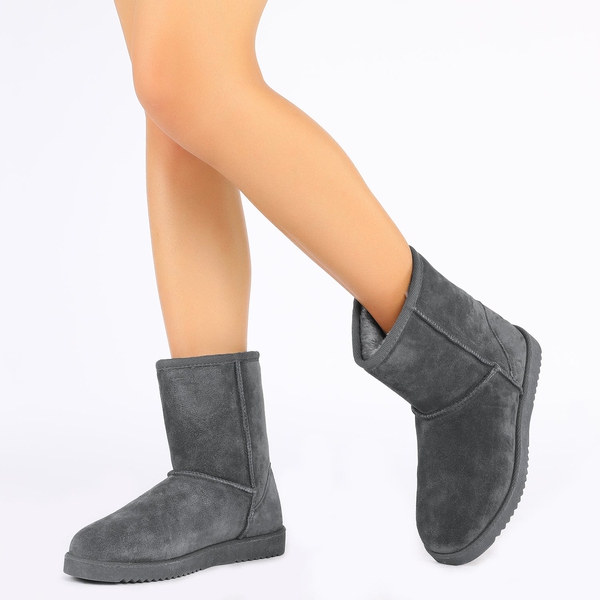 Suede Mid Calf Snow Boots - GREY - 1