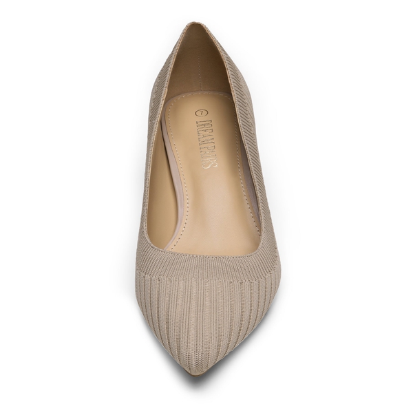 Pointed Toe Knitted Kitten Heel Pumps - NUDE-APRICOT KNITTING - 2