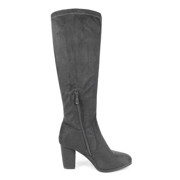 Round-Toe Chunky Heel Knee High Boots - GREY - 3