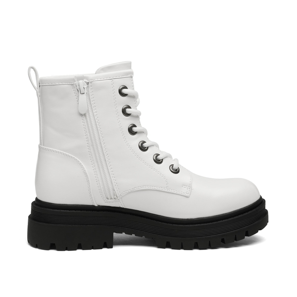 Flat Lace Up Ankle Combat Boots - WHITE - 2