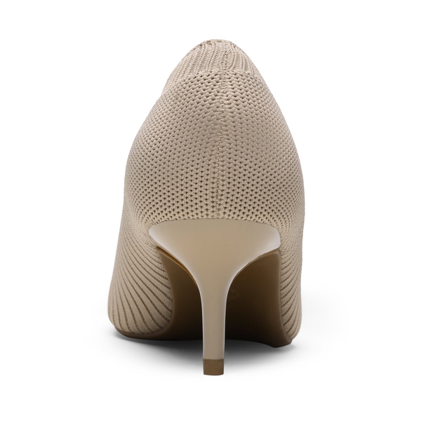 Pointed Toe Knitted Kitten Heel Pumps - NUDE-APRICOT KNITTING - 1