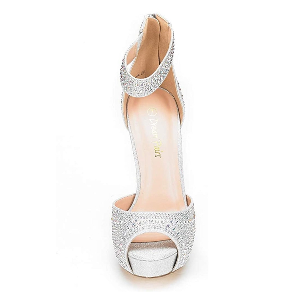 Peep Toe Stiletto Platform Sandals - SHINE SILVER - 4