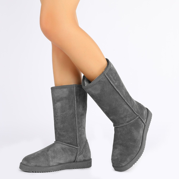 Suede Faux Fur Snow Boots - GREY - 1