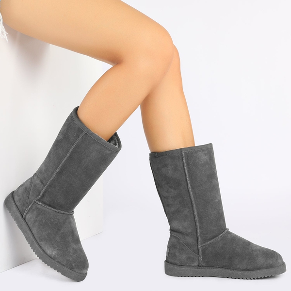 Suede Faux Fur Snow Boots - GREY - 2