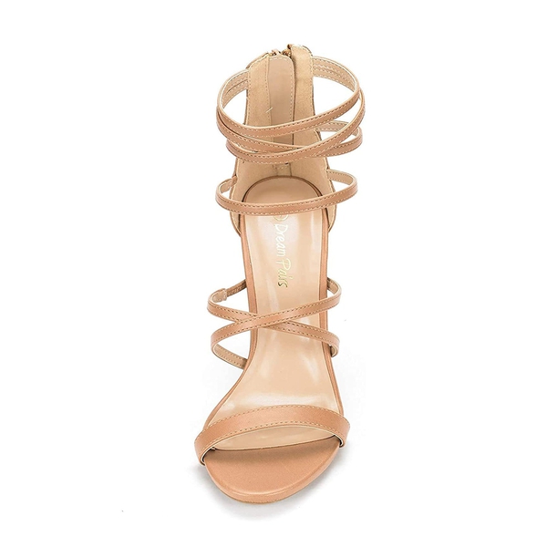 High Heel Strappy Pump Sandals - NUDE PU - 4