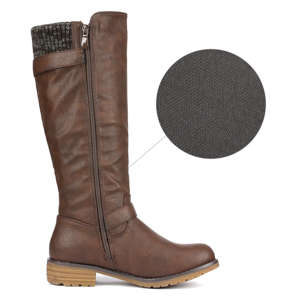 Knee High Low Riding Boots - BROWN - 2