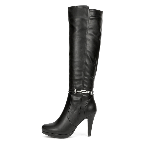 High Heel Knee High Boots - BLACK PU - 3