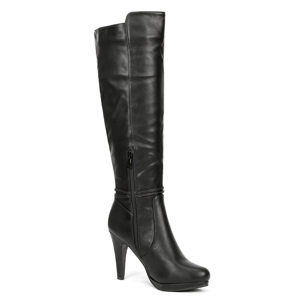 High Heel Knee High Boots - BLACK PU - 5