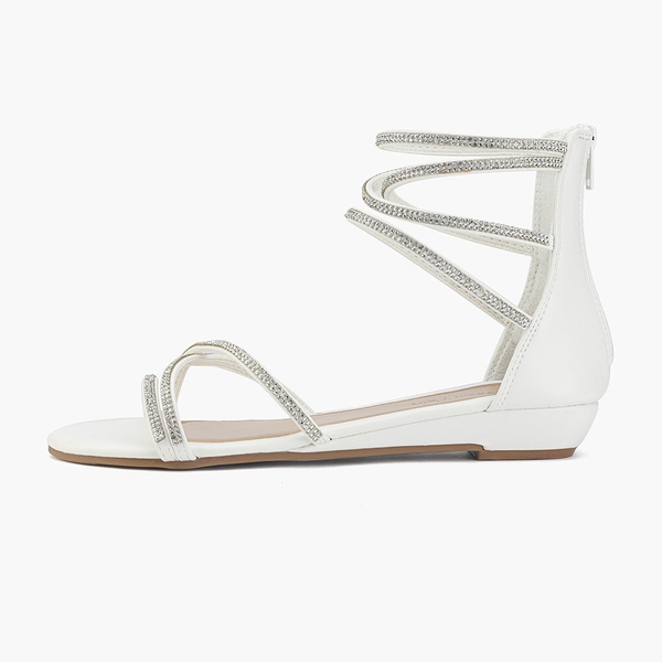 Ankle Strap Low Wedge Sandals - WHITE - 3