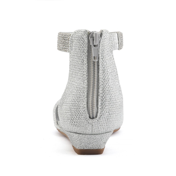 Wedge Ankle Strap Flats Shoes - SILVER GLITTER - 3