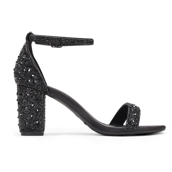 Rhinestone 3-Inch Chunky Heel Sandals - BLACK RHINESTONE - 3