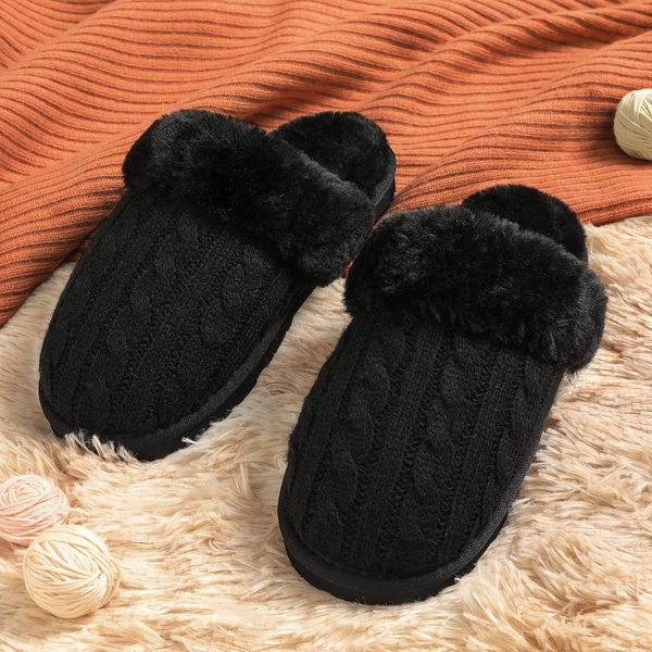 Winter Knitted House Slippers - BLACK - 4