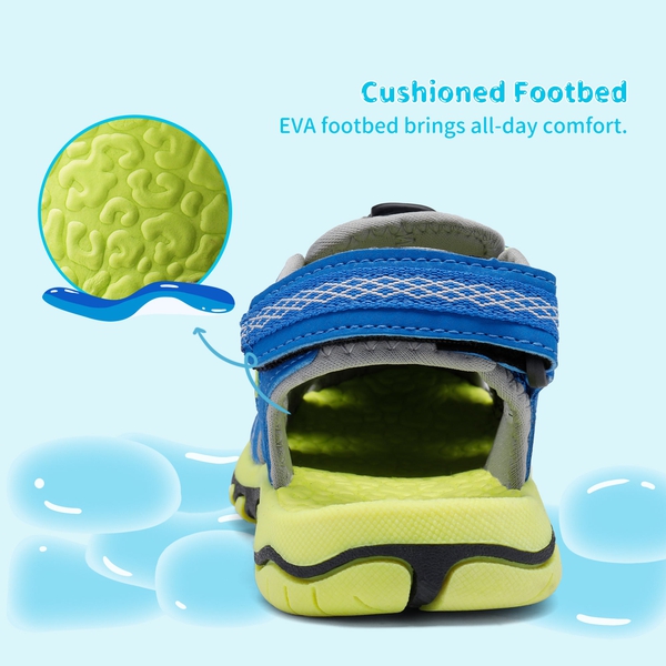 Boys Girls Outdoor Athletic Sandals - ROYAL BLUE GREY NEON GREEN - 2