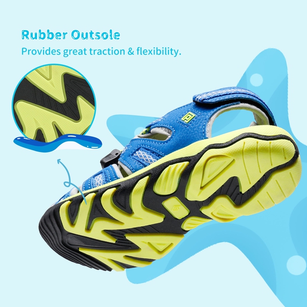 Boys Girls Outdoor Athletic Sandals - ROYAL BLUE GREY NEON GREEN - 5