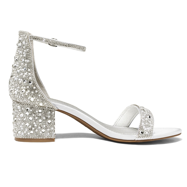 Rhinestone Low Chunky Heel Sandals - SILVER RHINESTONE - 3