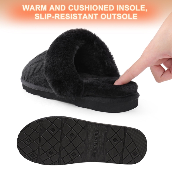 Winter Knitted House Slippers - BLACK - 3