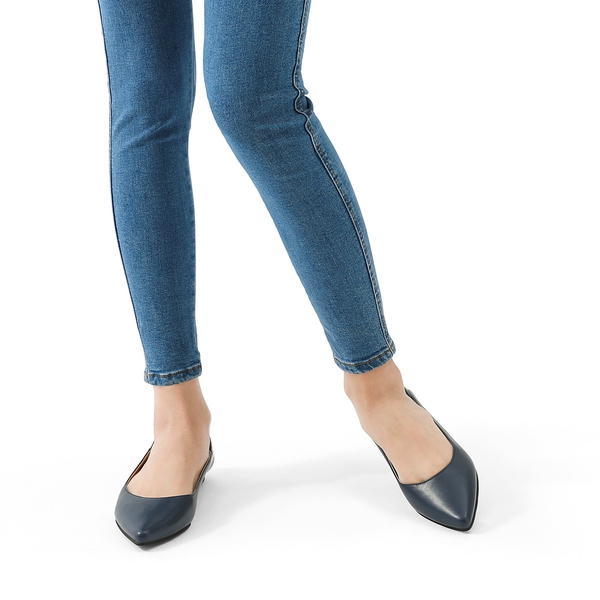Pointed Toe Cute Ballet Flats - NAVY PU - 5