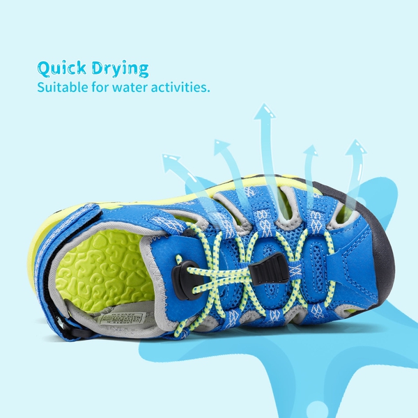 Boys Girls Outdoor Athletic Sandals - ROYAL BLUE GREY NEON GREEN - 3