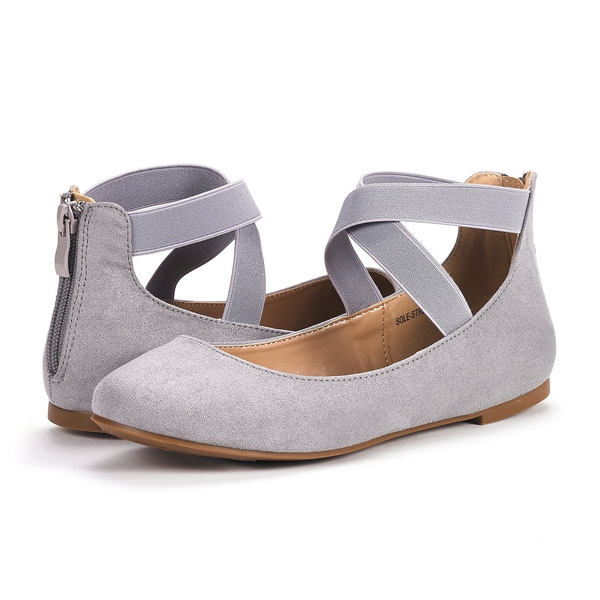 Elastic Closed Toe Flats with Ankle Strap - GREY - 3