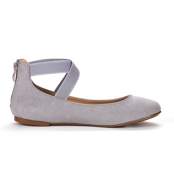 Elastic Closed Toe Flats with Ankle Strap - GREY - 1