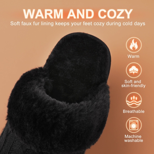 Winter Knitted House Slippers - BLACK - 2