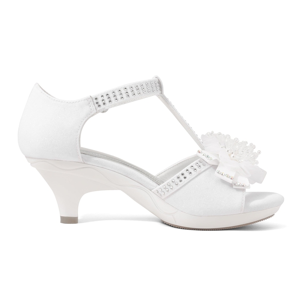 Girls Low Heel Glitter Pump Sandals - WHITE - 2
