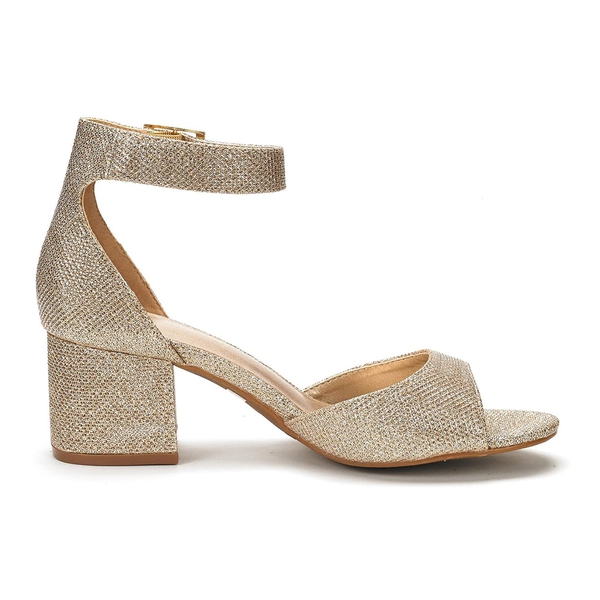 Chunkle Low Heel Ankle Strap Chunky Sandals - GOLD GLITTER - 2