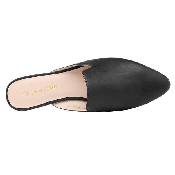 Pointed Toe Flat Mules - BLACK PU - 3