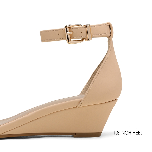 Ankle Strap Low Heel Wedge Sandals - NUDE NUBUCK - 3