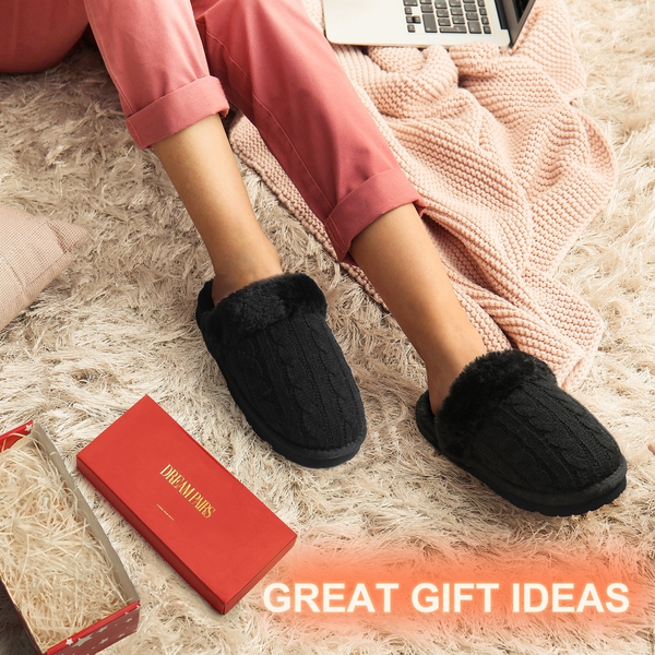 Winter Knitted House Slippers - BLACK - 1
