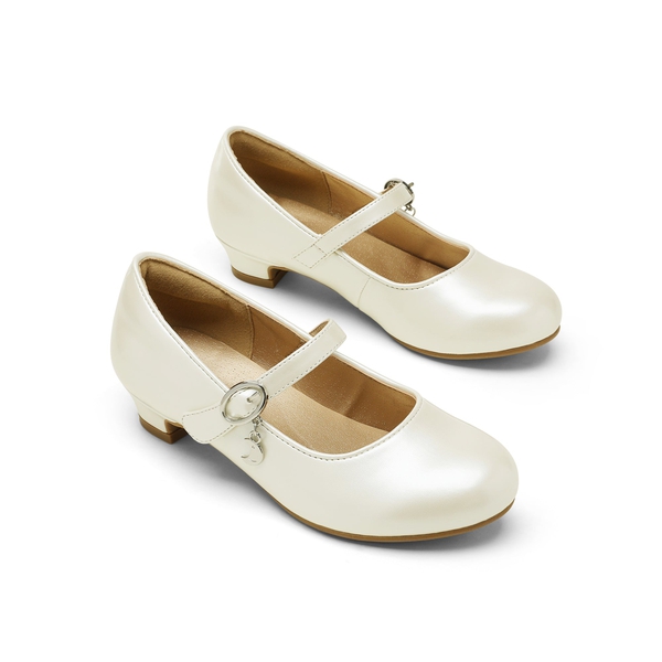 Girls Mary Jane Shoes with Low Heels - IVORY PU - 4