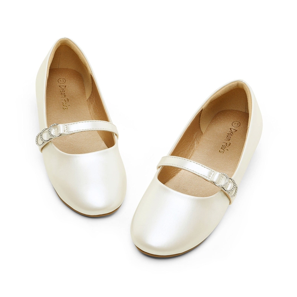 Girls Mary Jane Ballet Flats - WHITE PU - 5