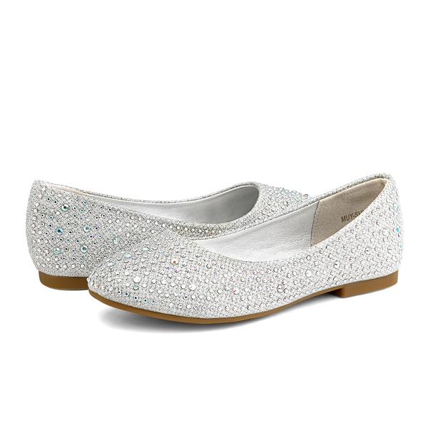 Girl's Slip-On Party Ballerina Flats - SILVER GLITTER - 4