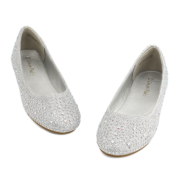 Girl's Slip-On Party Ballerina Flats - SILVER GLITTER - 5