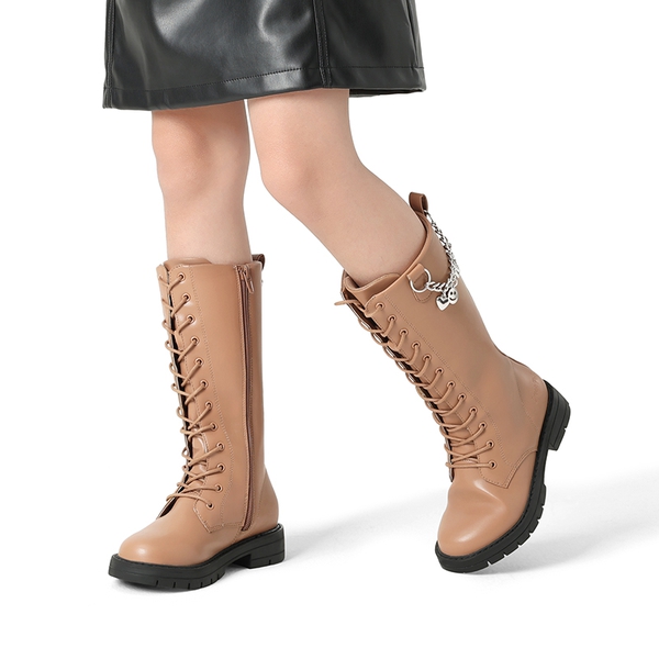 Girls Knee High Riding Boots - BROWN - 1