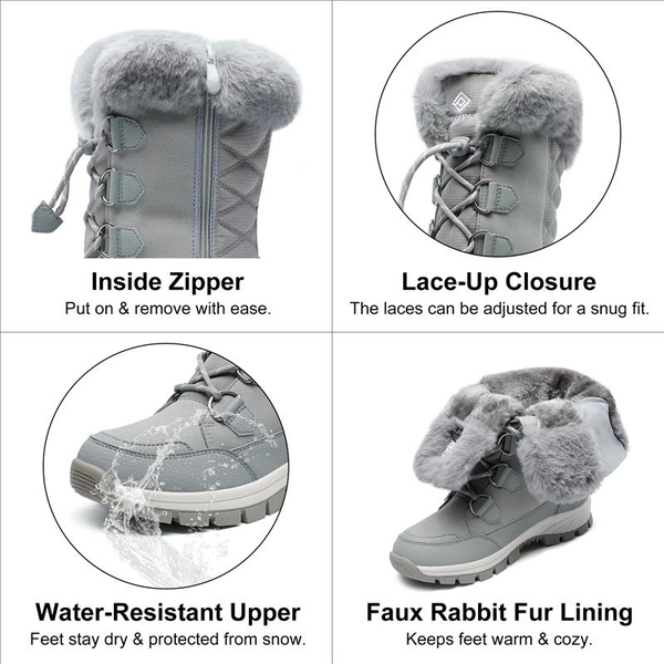 Non-Slip Mid Calf Faux Fur Snow Boots - LIGHT GREY - 4