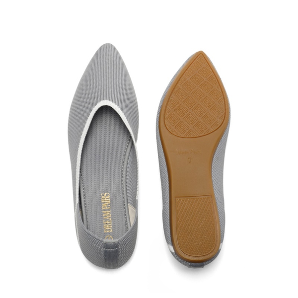 Pointed Toe Knit Ballet Flats - GREY - 4