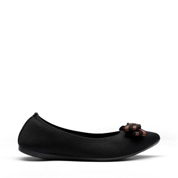 Bowknot Pointed Toe Knit Flats - BLACK - 2
