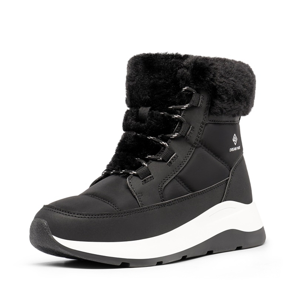 Faux Fur Winter Ankle Boots - BLACK -  0