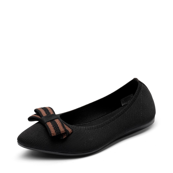 Bowknot Pointed Toe Knit Flats - BLACK -  0